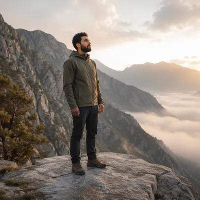 Man on Rock Ledge at Dawn