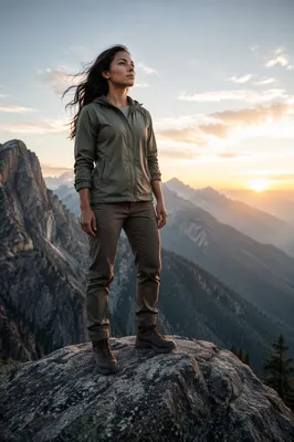 Woman on Rocky Mountain Ridge Sunrise