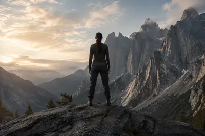 Lone Hiker on Rocky Mountain Ledge