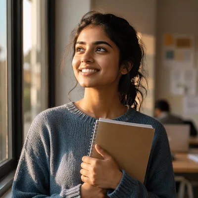 Enthusiastic University Student by Morning Window