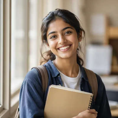 Enthusiastic University Student by Classroom Window