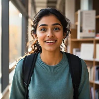 Enthusiastic University Student by Classroom Window