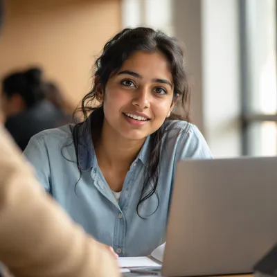 Eager College Student by Classroom Window