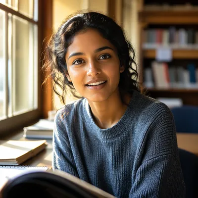 Enthusiastic University Student by Library Window