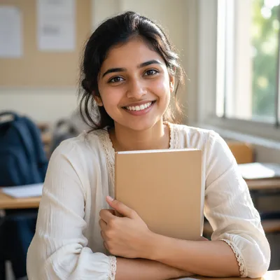 Eager University Student by Classroom Window