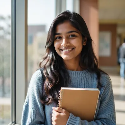 Enthusiastic University Student by Classroom Window