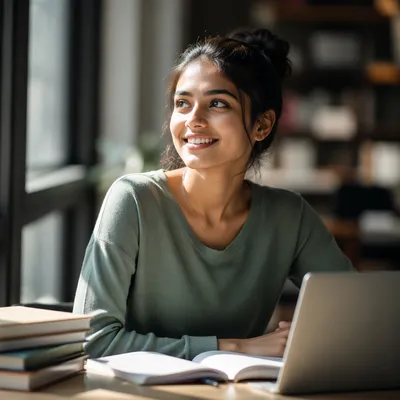 Enthusiastic College Student by Sunlit Window