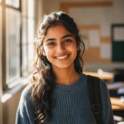 Enthusiastic University Student by Classroom Window