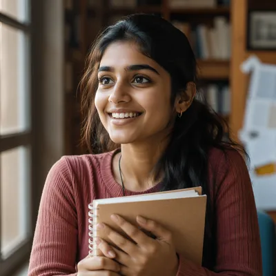 Enthusiastic University Student in Library Portrait