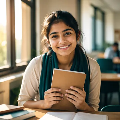 Eager College Student by Sunlit Window
