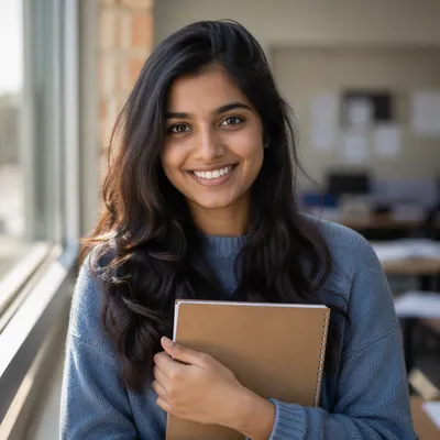 Eager University Student by Classroom Window