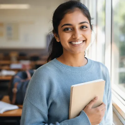 Eager University Student by Classroom Window