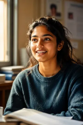 Eager University Student by Sunlit Window