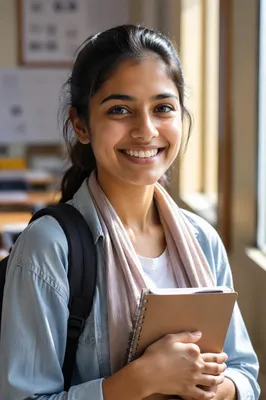Enthusiastic University Student by Classroom Window