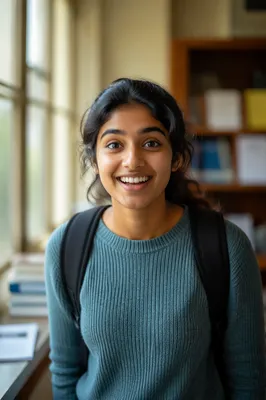 Enthusiastic University Student by Classroom Window