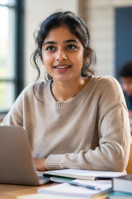 Eager College Student by Classroom Window