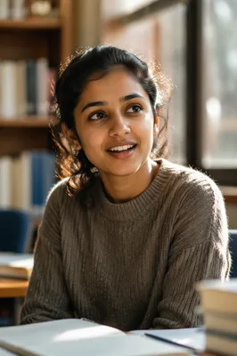 Enthusiastic University Student by Library Window