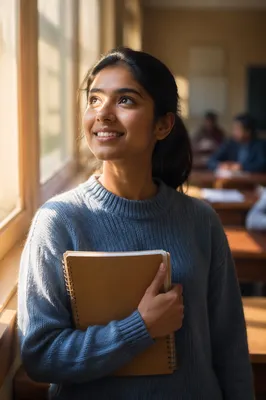 Enthusiastic College Student by Sunlit Window