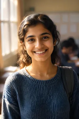 Enthusiastic University Student by Classroom Window