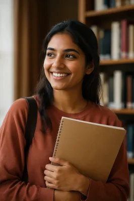 Enthusiastic University Student in Library Portrait