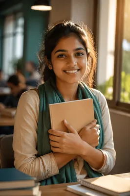 Eager College Student by Classroom Window