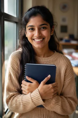 Enthusiastic University Student by Classroom Window