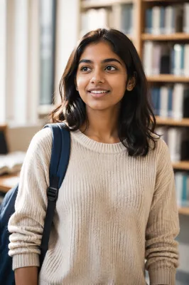 Enthusiastic University Student in Bright Library