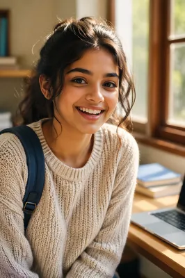 Enthusiastic College Student by Sunlit Window