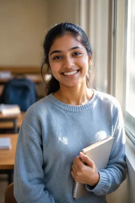 Eager University Student by Classroom Window