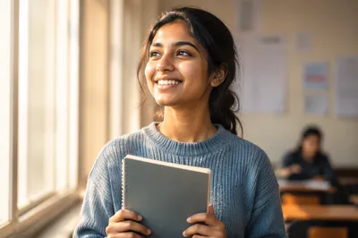 Enthusiastic University Student by Morning Window
