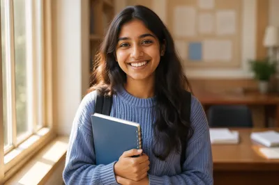 Enthusiastic University Student by Classroom Window