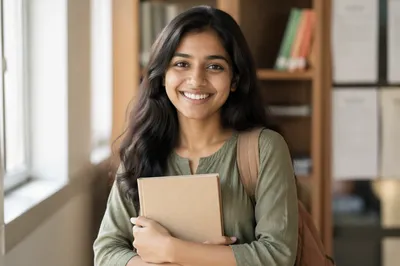Eager University Student Smiling in Library