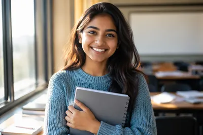 Eager University Student by Classroom Window