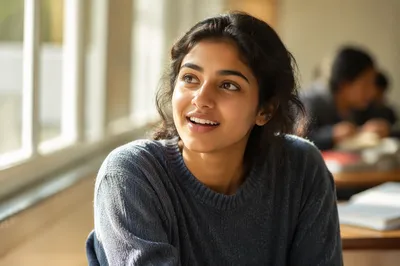 Enthusiastic University Student by Classroom Window