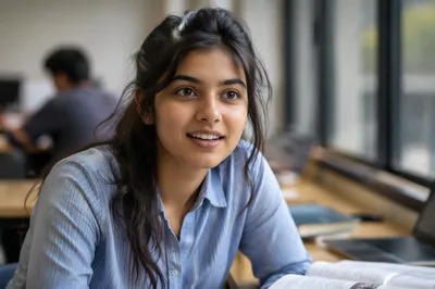 Eager College Student by Classroom Window