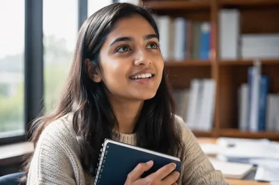 Eager University Student by Classroom Window