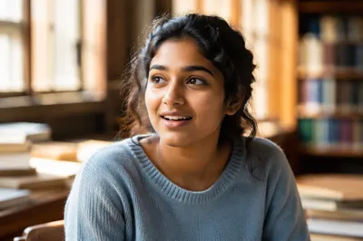 Enthusiastic University Student by Library Window