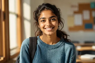 Enthusiastic University Student by Sunlit Window