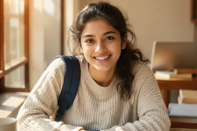 Eager College Student by Sunlit Window