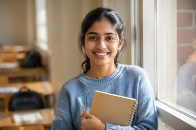 Eager University Student by Classroom Window