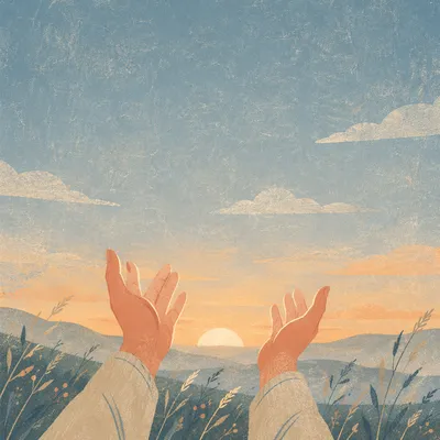 Open Hands Raised in Surrender at Dawn