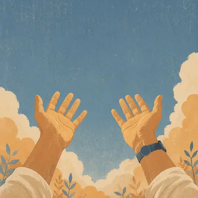 Open Hands of Surrender Under Blue Sky