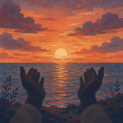 Open Hands of Surrender at Sunset