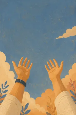 Open Hands of Surrender Under Blue Sky