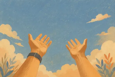 Open Hands of Surrender Under Blue Sky