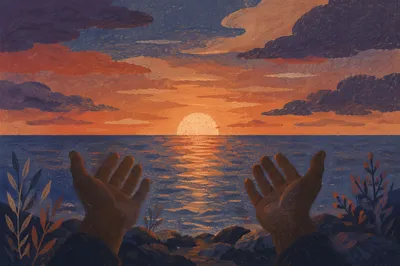 Open Hands of Surrender at Sunset