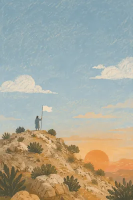 White Surrender Flag at Sunrise Hilltop