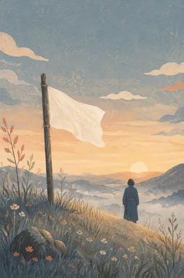 White Flag of Surrender at Sunrise