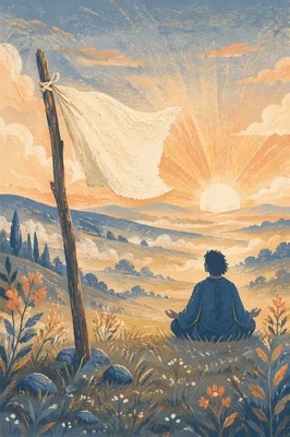 White Surrender Flag at Hopeful Sunrise