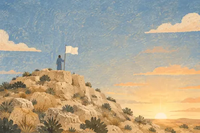White Surrender Flag at Sunrise